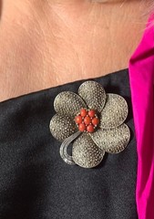 Theodor Fahrner Silver Brooch PIN 925 Markasite and Coral