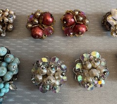 Robert Clip Earring LOT 6 Pair Wired Bead Cluster AB Rhinestone All Signed Vtg