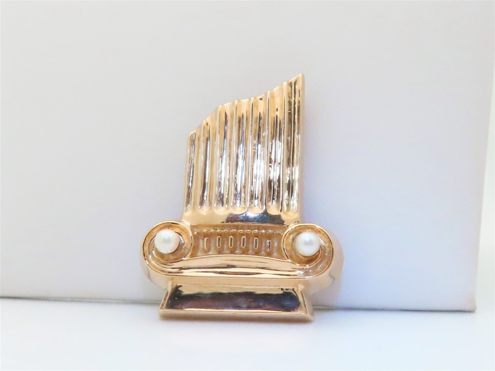 14K Gold Broken Column Pendant Masons Master Widow Pin Brooch Pearl Masonic P023