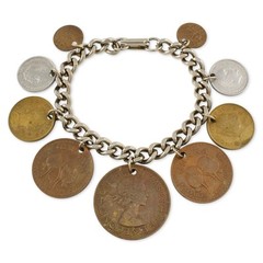Vintage World Traveler Foreign Coin Charm Bracelet Mid-Century 1950s to 1960s