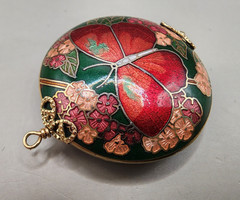 Vintage Cloisonne Enamel Butterfly Pendant Round Solid Charm Floral Green 14g