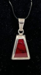 Vintage Modernist Red Sterling Silver 925 Pendant Mexico Howlite Triangle 11.75g