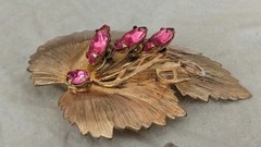 Mixed Lot of 7 Vintage Colorful Rhinestones Floral/Leaf Brooches