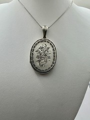 Victorian Double Sided Flowers Basket & Lovers Knots Mourning Locket Necklace