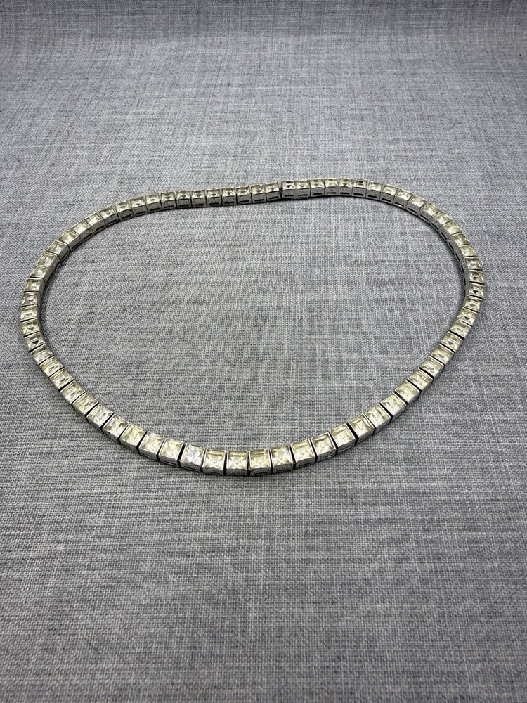 Vintage Dorsons Rhinestone Sterling Silver .925 Necklace 14.5″ (43 Grams)