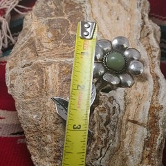 Old Vtg Mexico Sterling Silver Green Garnet Flower Brooch Pin 18.7g Large 3 1/8″