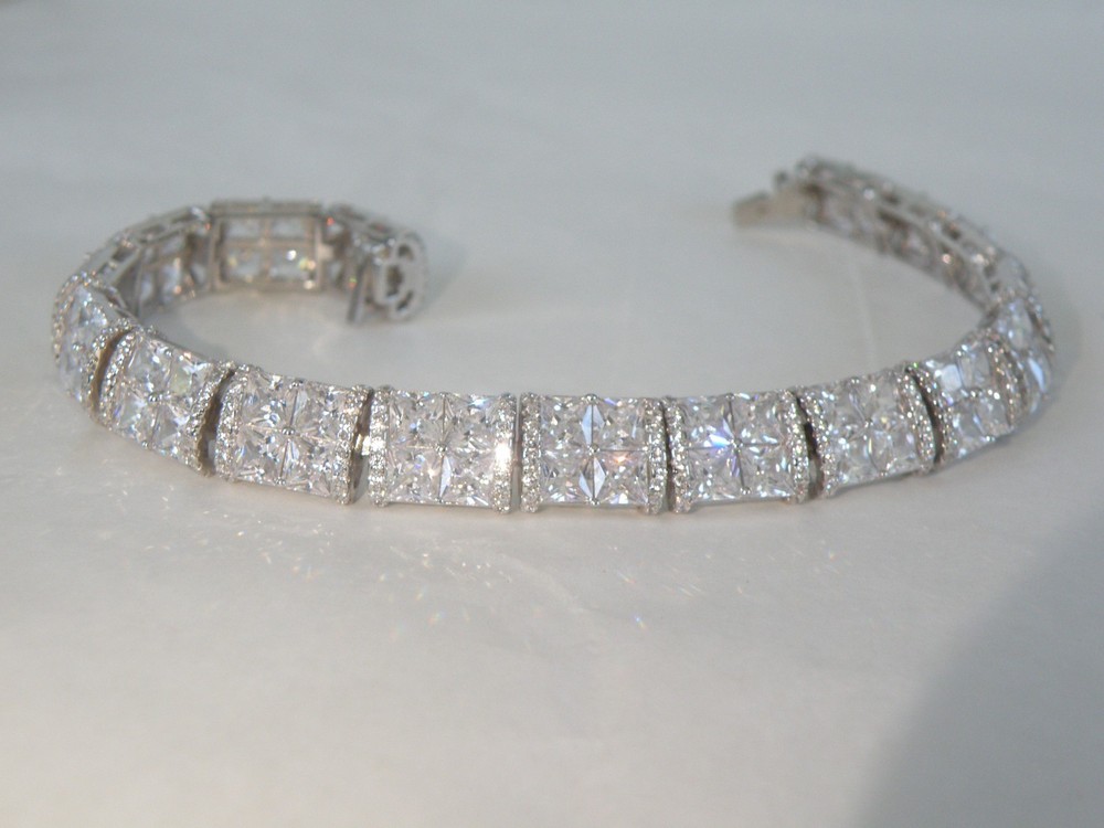 Vera Wang Sterling Silver 925 2 Row CZ Tennis Bracelet Fits 7.5″