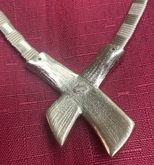 Vintage Trifari 1970’s Art Deco Necklace Rolled Gold Geometric Cream Enamel 18″