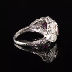 Edwardian 4Ct Oval Cut Red Ruby CZ Womens Engagement Ring 14K White Gold Plated