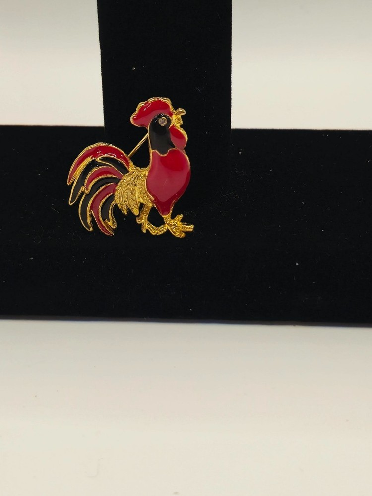 Vintage gold Plate RedEnamel Cloisonne Rooster Pin