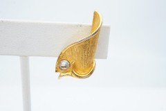 Vintage Clip On Earrings Gold Tone Rhinestone V5