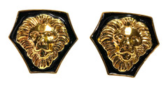 Avon Lion Shield Earrings Heraldic Symbol Black & Gold Post Back Pierced Ears