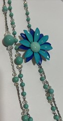 Vintage Beaded Costume Jewelry Floral Turquoise Blue Necklace 26in