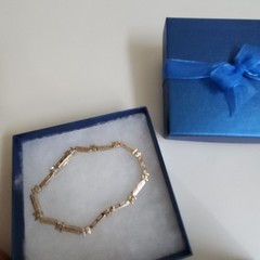 Vintage Gold Tone Sterling Silver CZ Open Chain Link Bracelet 7″