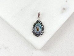 Vintage 925 Sterling Silver Deco Marcasite Abalone Teardrop Charm Pendant