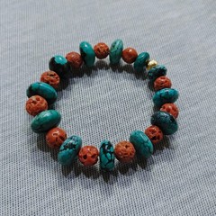 Natural Turquoise Coral Beads Bracelet Handmade Gemstone Stretch Jewelry
