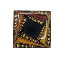 Vintage Geometric Art Deco Style Brooch Retro Pin Gold Black Trombone Clasp