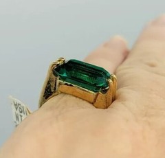 Vtg Sz 10 Ring Lg Green Cubic Zirconia 18KGE Gold Electroplated Jewelry StyL2
