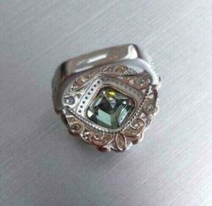 Asscher Aquamarine & Vintage Art Deco Lab Created Diamond 14KWhite Gold FN Ring