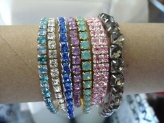 MIX LOT 7 RHINESTONE STRETCH BRACELETS BLUES PINKS CLEAR GRAY #5/23A