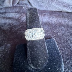 Y2K Sterling Silver 925 CZ Baguette Cluster Band Ring Sz 9 Coquette Glam
