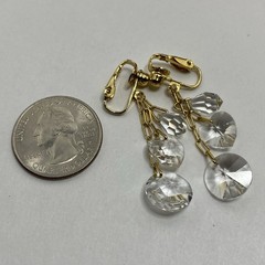 Hoop Dangle Drop Clip On Earrings Gold Tone Crystal Beads Boho