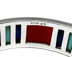Signed EGYPTIAN REVIVAL MMA STERLING Bangle Bracelet TURQUOISE LAPIS CARNELIAN