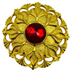 Vintage LADY REMINGTON gold red glass designer runway brooch