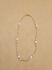 Direction One Branded Gold Tone And White Bead Necklace, 18″