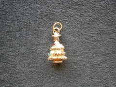 Christmas Tree Vintage Shiny Goldtone & Crystals Bracelet Charm Pendant 2.0g