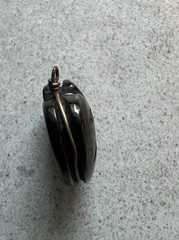 Antique Victorian Whitby Jet Inset Pyrite Puffy 3-D HEART Charm Pendant Fob H5