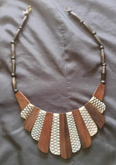 Vintage Primitive Boho Tribal Style Bib Necklace of Horn Wood and Bovine Bone