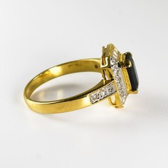 14K Yellow Gold Sapphire & Diamond Ring 4.6g
