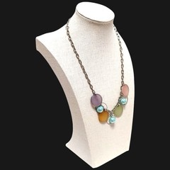 VTG Classic Dragonfly Colors Long Flat Beaded Everyday Statement Necklace 19″