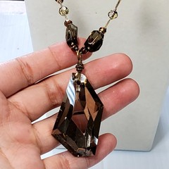 Premier Designs Prism Pendant Necklace Gold Glass Prism Beads Vtg Chunky 14″