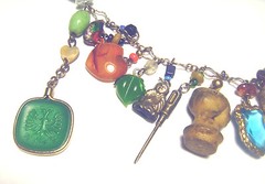OOAK Sterling/Enamel/Gemstone MIXED MEDIA MULTI CHARM NECKLACE Gold Filled Chain