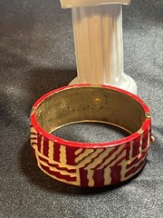 Vintage Lanvin Paris Couture Runway Red, Cream and Gold Enamel Bracelet-RARE!