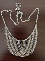 Vintage SAQ Signed Multi-Color Multi-Strand Fringe Bib Chain Necklace 17-20″.