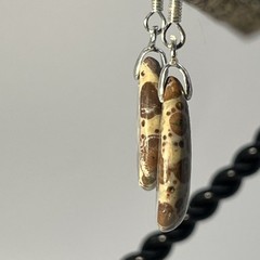 Teardrop Asteroid Jasper Sterling French Wire Earrings Natural Gemstone Casual