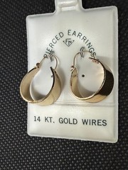 Vintage Solid 14kt Gold Earwire Gold Plated Hoop Earrings 2.6g NOS