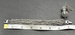 Vintage Silver Tone Multi-Strand Chain Bracelet Ornate Filigree Tassel Charm