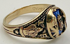 Vintage 1982 Jostens 10K Yellow Gold LC High School Class Ring Blue Stone Size 9