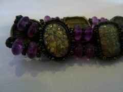 Vintage FLORENZA Gold Tone Bracelet Rhinestone Victorian Style ANY HELP W/STONE