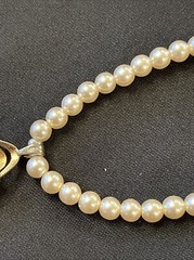 Vintage Designer Lanvin Emerald Rhinestone? Pendant 14k Gold Pearl Necklace