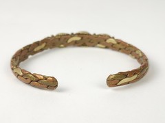 Vintage Braided Mixed Metals Bangle Bracelet Blue Goldstone Tiger Eye Stone Cuff