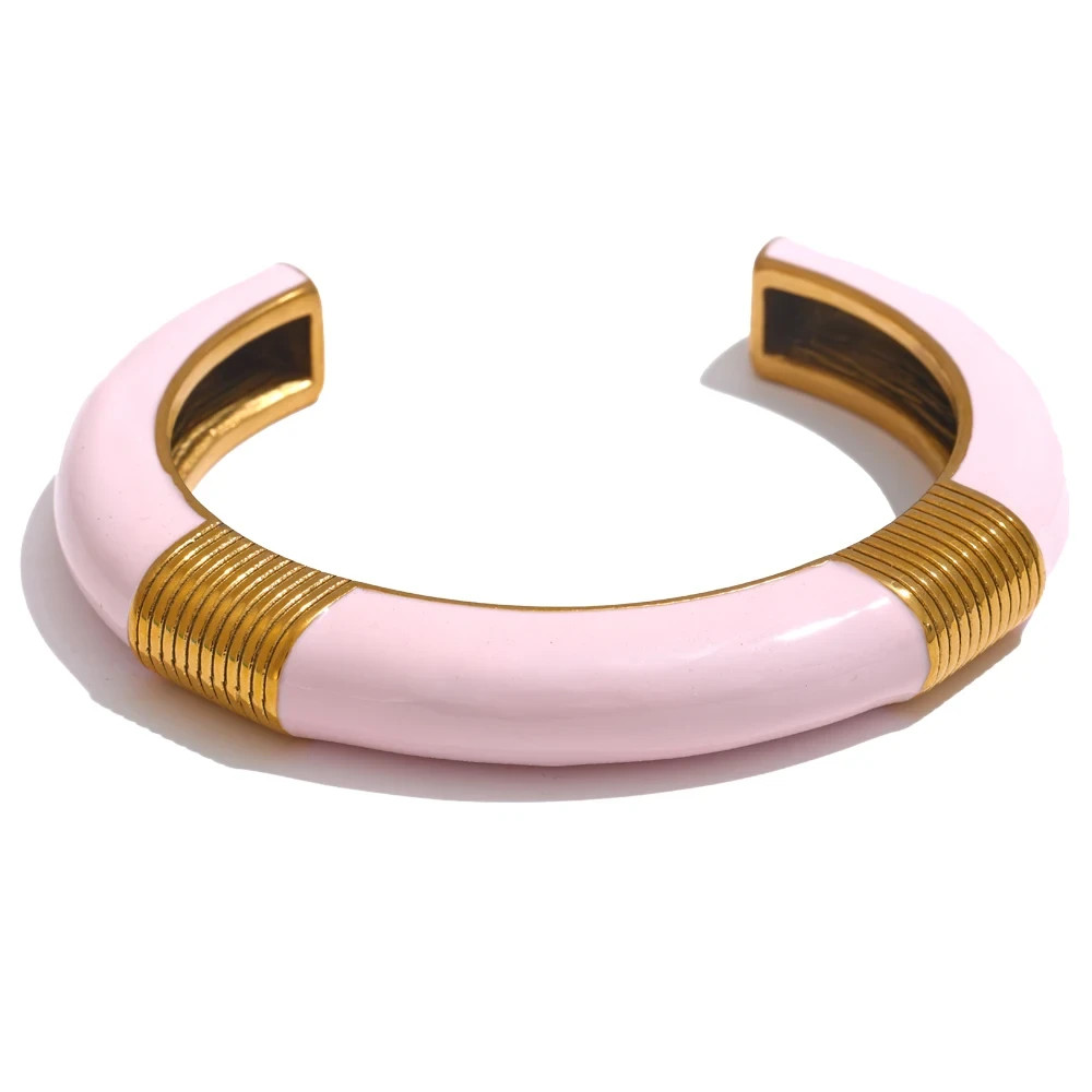 Vintage Enamel Gold Cuff Waterproof Stainless Steel Bangle