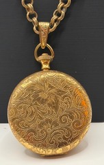 Signed Miriam Haskell Locket Necklace Faux Baroque Pearls Gold Tone VTG