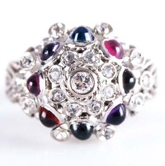 Vintage 1970’s 14k White Gold Multi-Stone Dome Style Ring 1.76ctw 8.8g