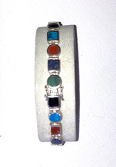 Vintage Sterling Silver Multi-Gemstone Signed Link Bracelet-Hinged-Flexible