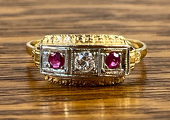 1920’s Art Deco 14k Natural Ruby Diamond Antique Ring Gold Size 10.5